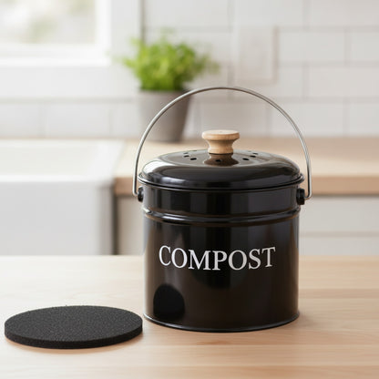 Seau à Compost Vintage en Métal avec Couvercle et Poignée - Design Rétro pour Cuisine