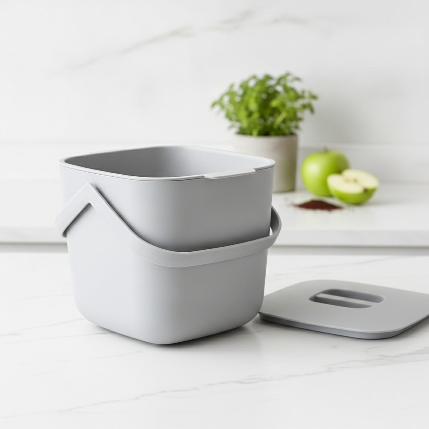 Composteur de cuisine 4L gris anti-odeur avec couvercle hermétique et filtre