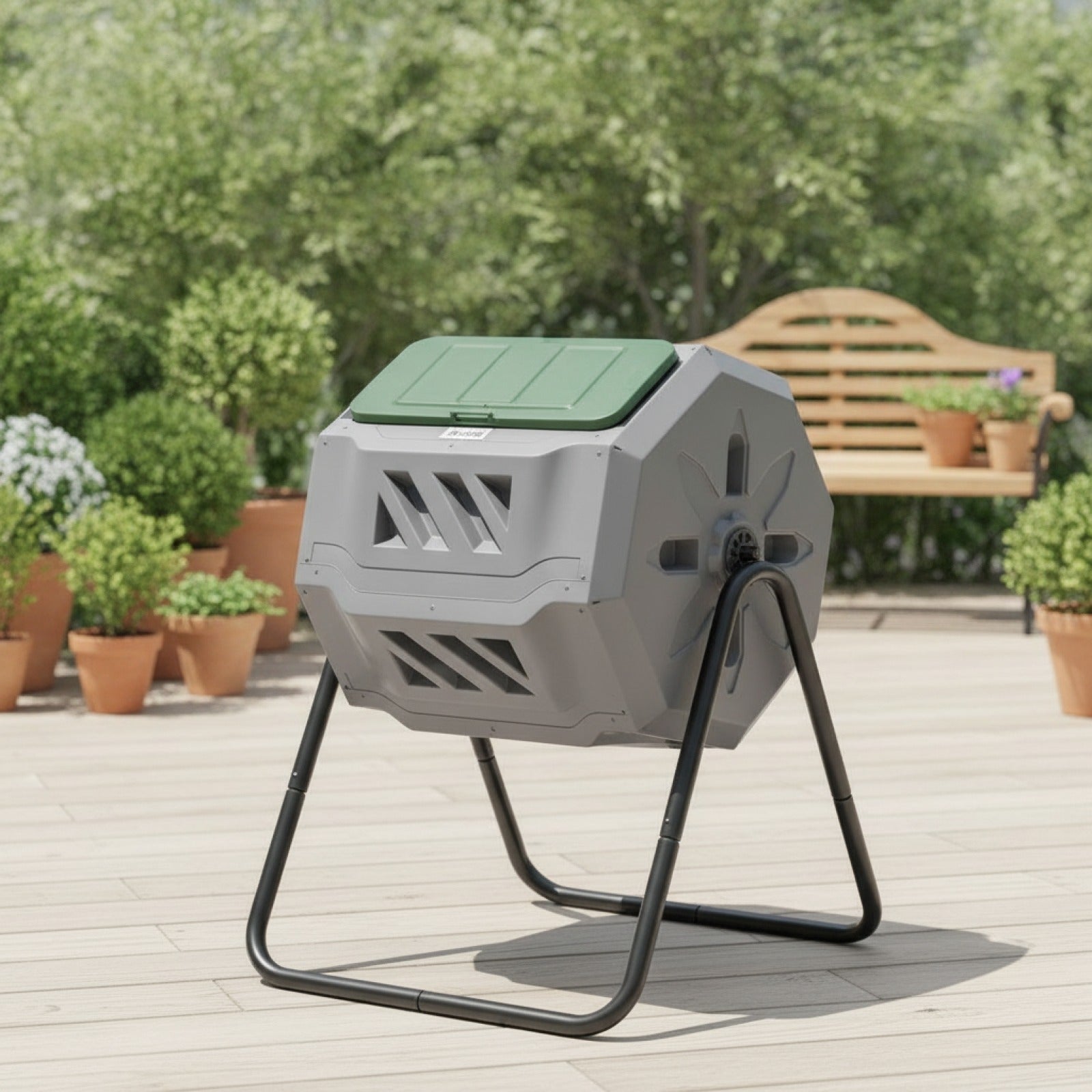 Composteur de Jardin Rotatif 360° - 160L Double Chambre, Anti-Rongeurs