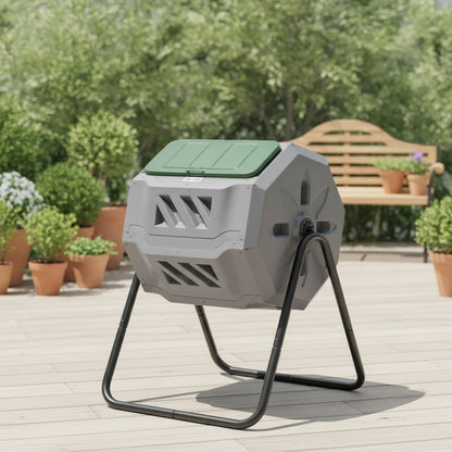 Composteur de Jardin Rotatif 360° - 160L Double Chambre, Anti-Rongeurs