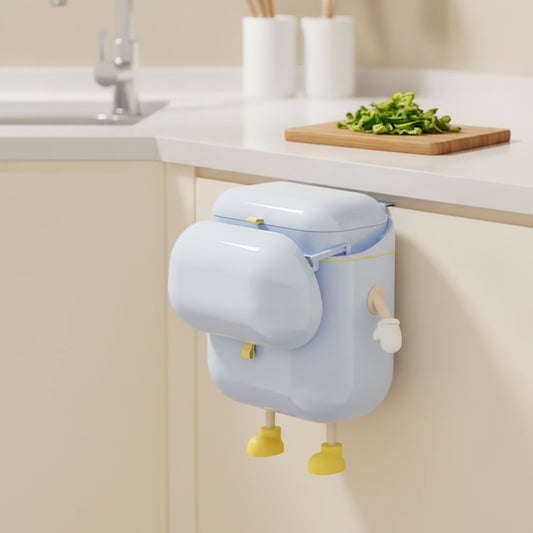 Poubelle de Cuisine Suspendue en Plastique avec Couvercle - Idéale pour Plan de Travail ou Sous Évier