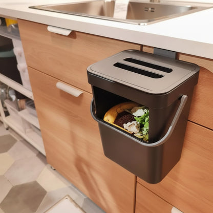 Poubelle de Cuisine Compostable Suspendue avec Couvercle - 3L Noir ou Blanc