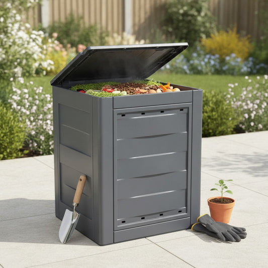 Composteur de Jardin Gris 780L - Lot de 3 Bacs en Bois Résistant aux Intempéries