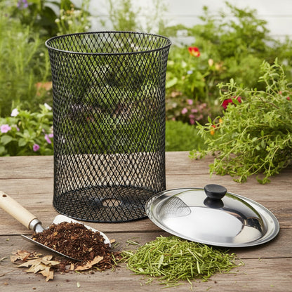 Set 2 Composteurs de Jardin en Métal avec Couvercle - Poubelle Extérieure Efficace