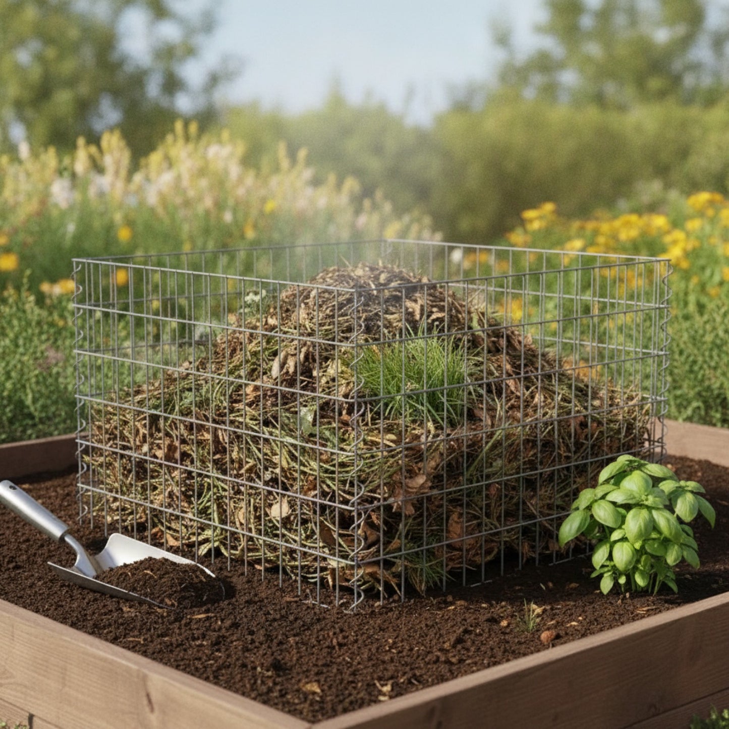 Composteur de Jardin Carré en Bois - Capacité 80 Gallons - Vert Armée