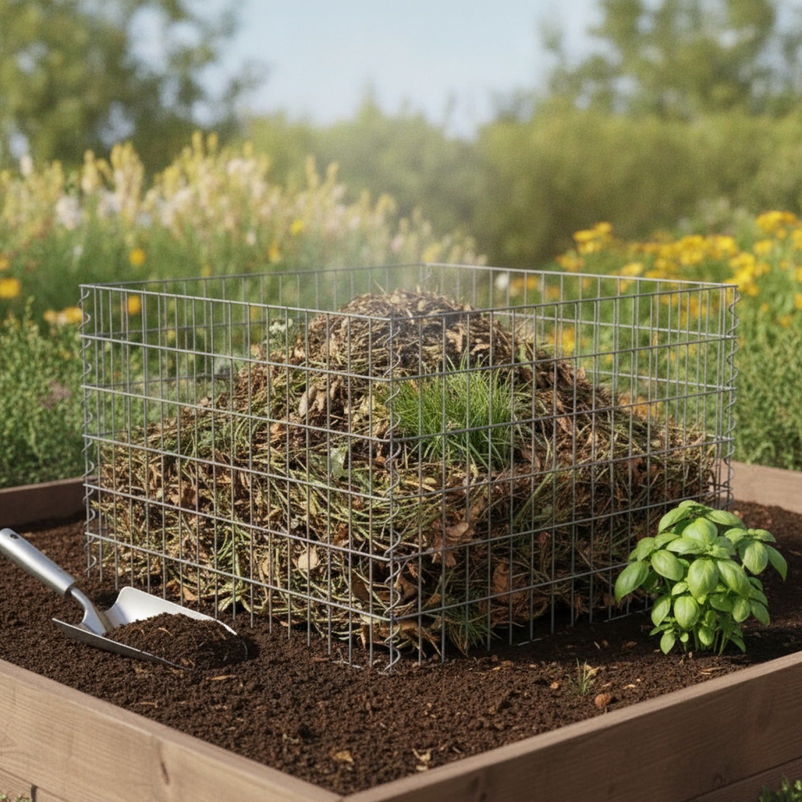 Composteur de Jardin Carré en Bois - Capacité 80 Gallons - Vert Armée