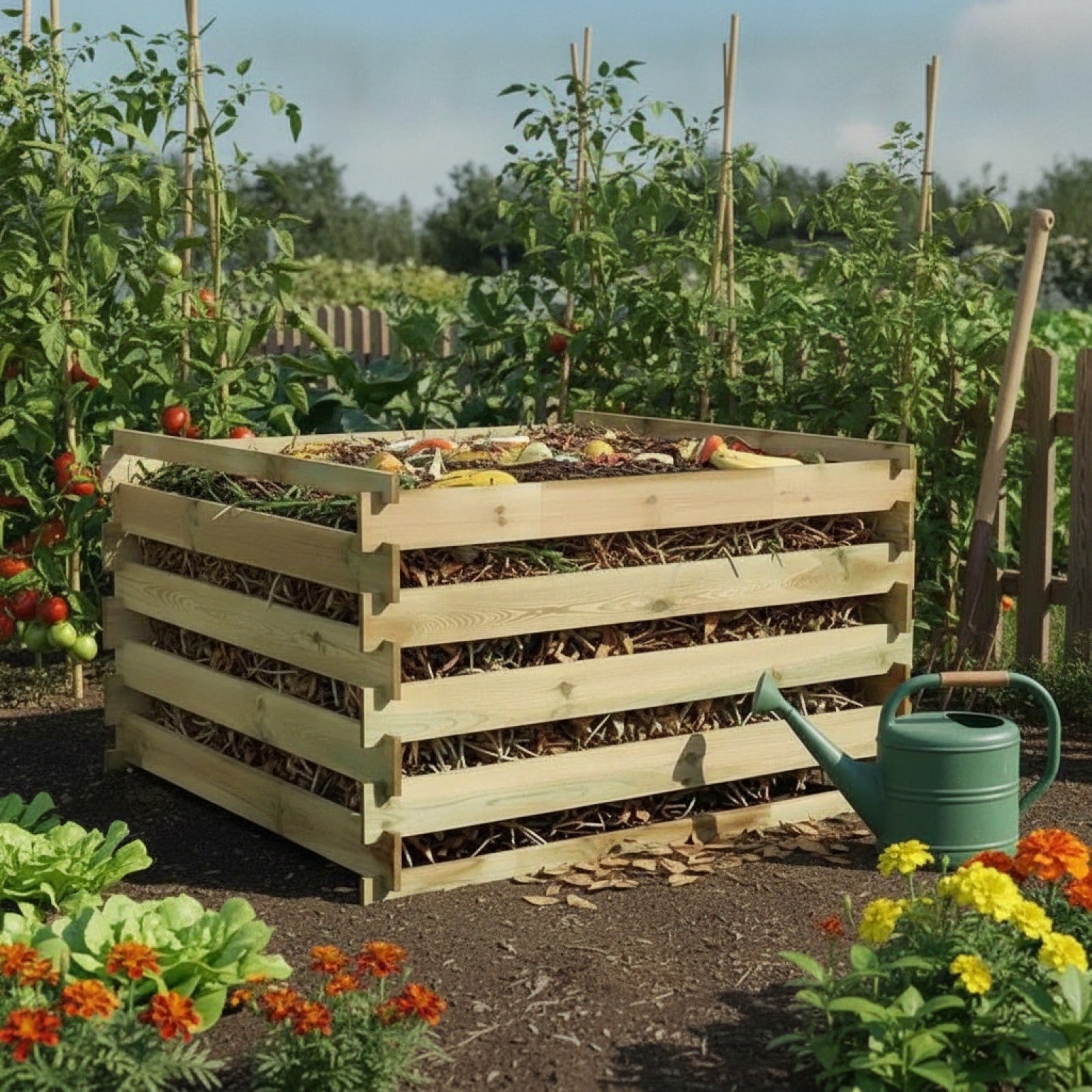 Composteur de Jardin en Pin Massif 120x120x70 cm - Fabrication Française