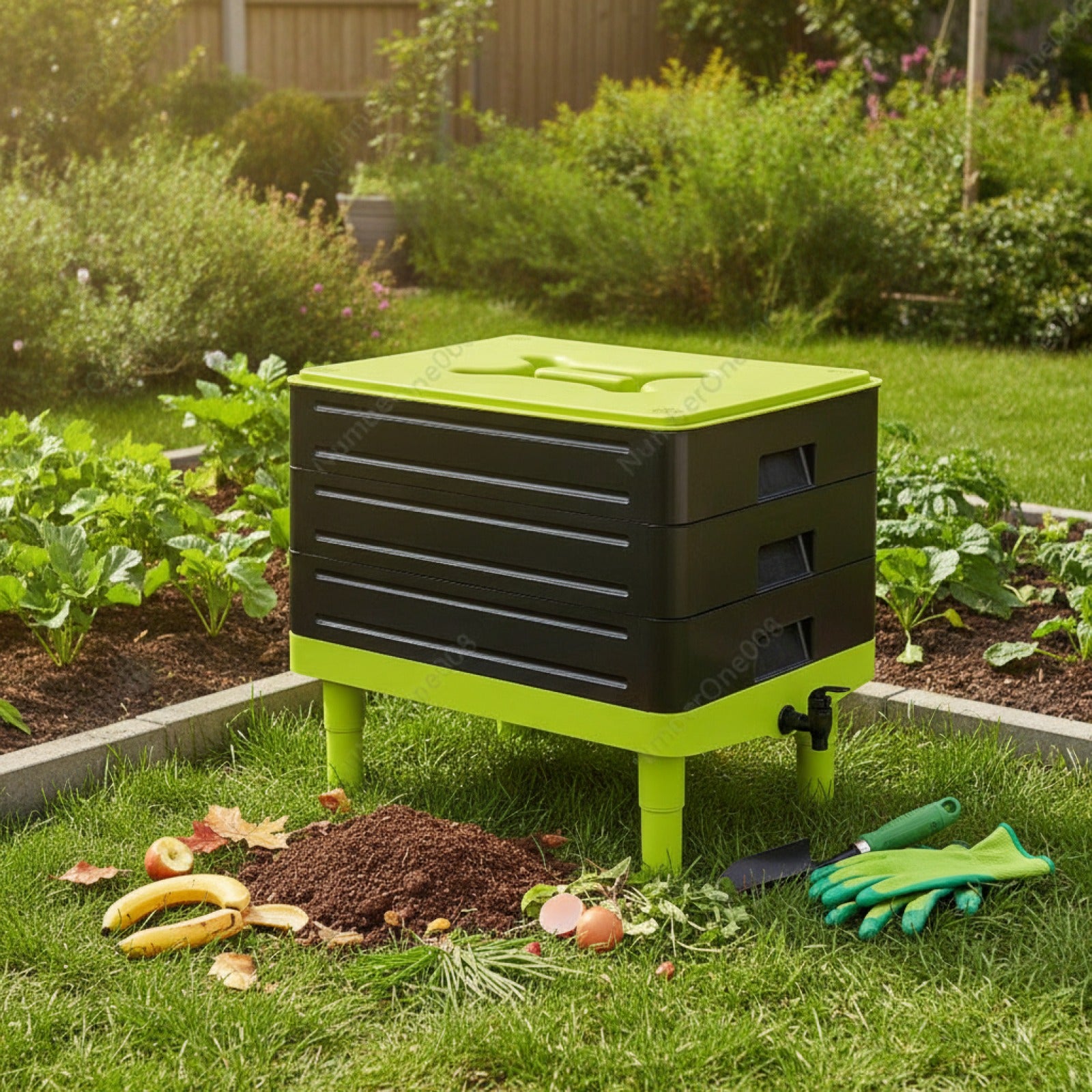 Composteur de Jardin Noir - Bac à Compost Domestique pour Déchets Organiques
