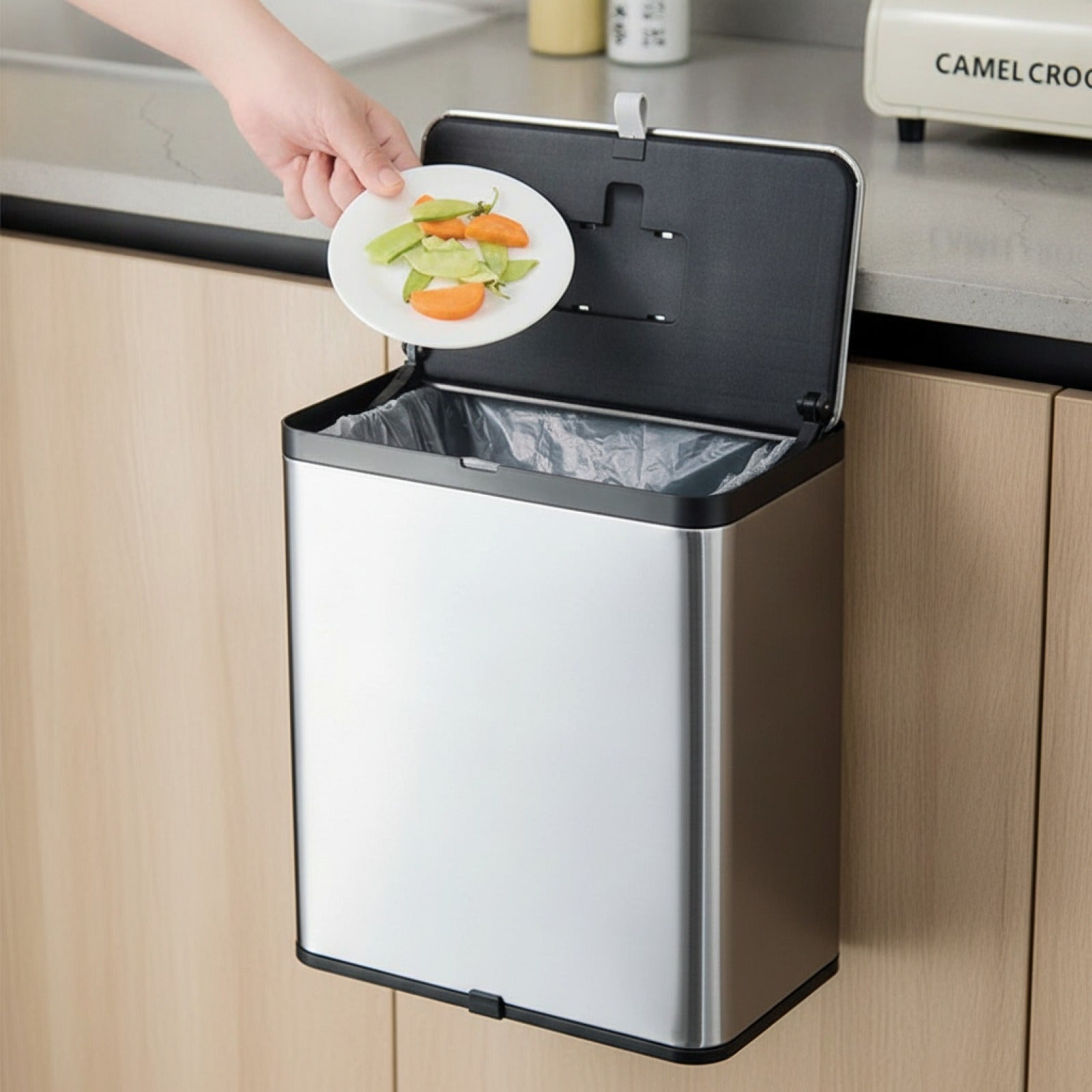 Poubelle de Cuisine en Acier Inoxydable 8L avec Couvercle - Design Suspendu et Anti-traces