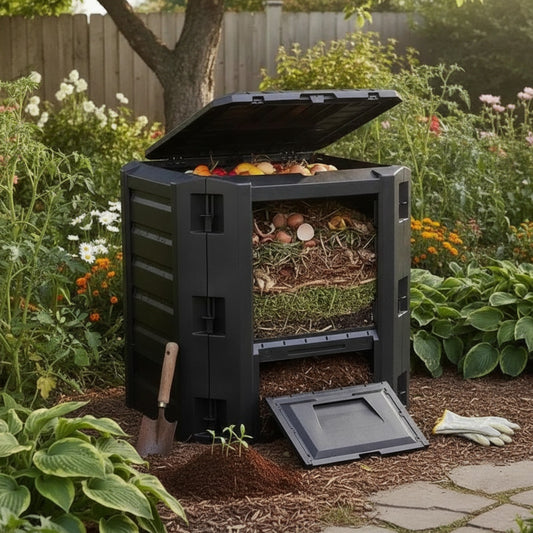 Bac à compost de jardin en bois noir 800L - Composteur extérieur résistant