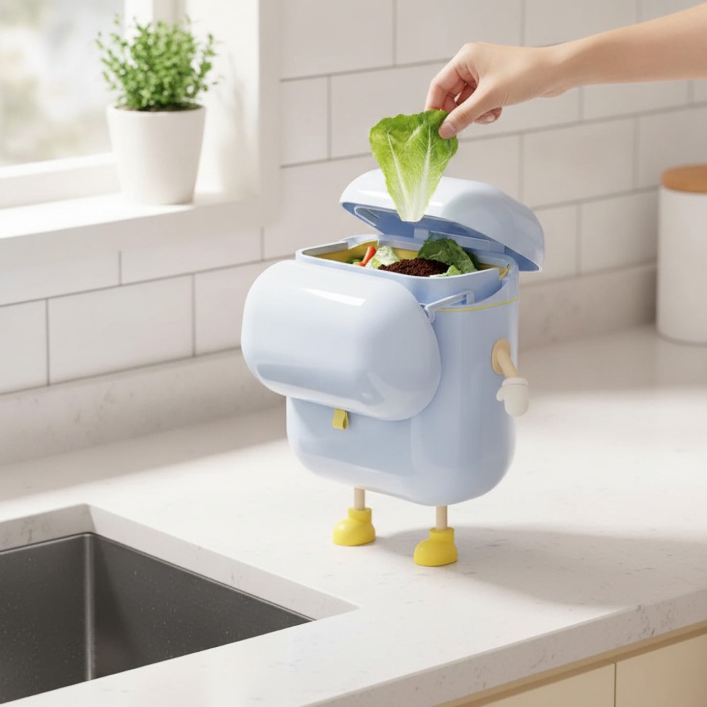 Poubelle de Cuisine Suspendue en Plastique avec Couvercle - Idéale pour Plan de Travail ou Sous Évier