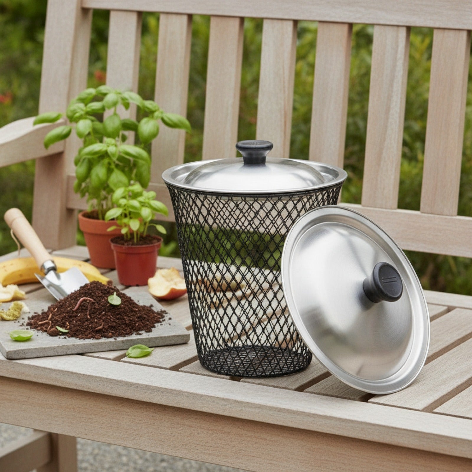 Lot de 2 Composteurs de Vers en Métal avec Couvercle - Pour Déchets de Cuisine et Jardin
