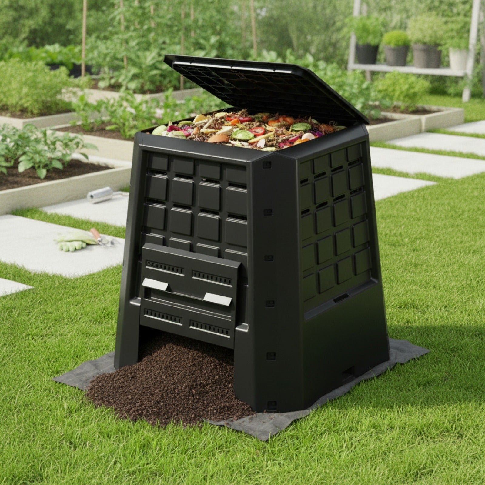 Composteur de Jardin GOFLAME 380L - Thermique, Aéré et Rapide en Polypropylène