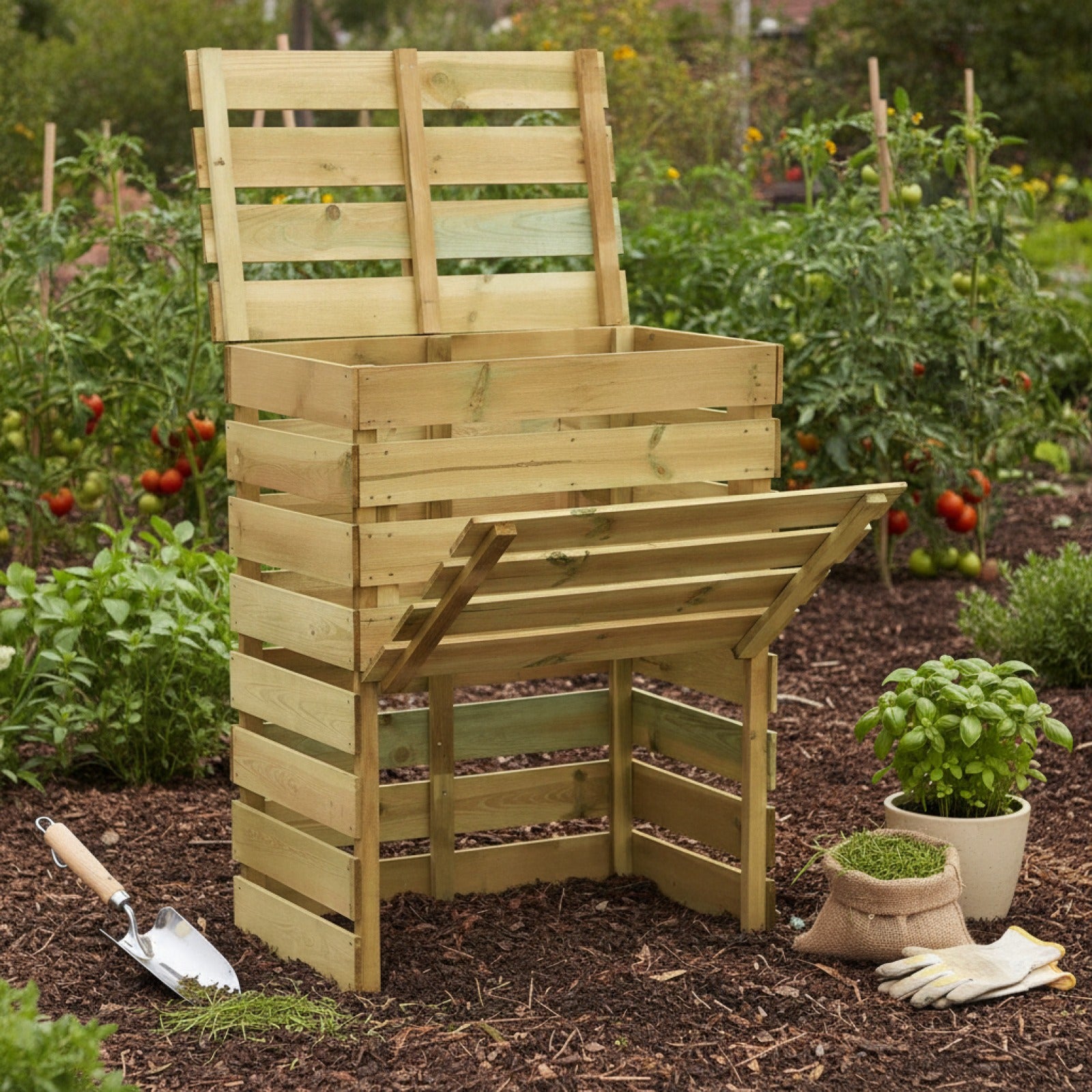 Composteur de jardin en bois de pin traité 80x50x100 cm