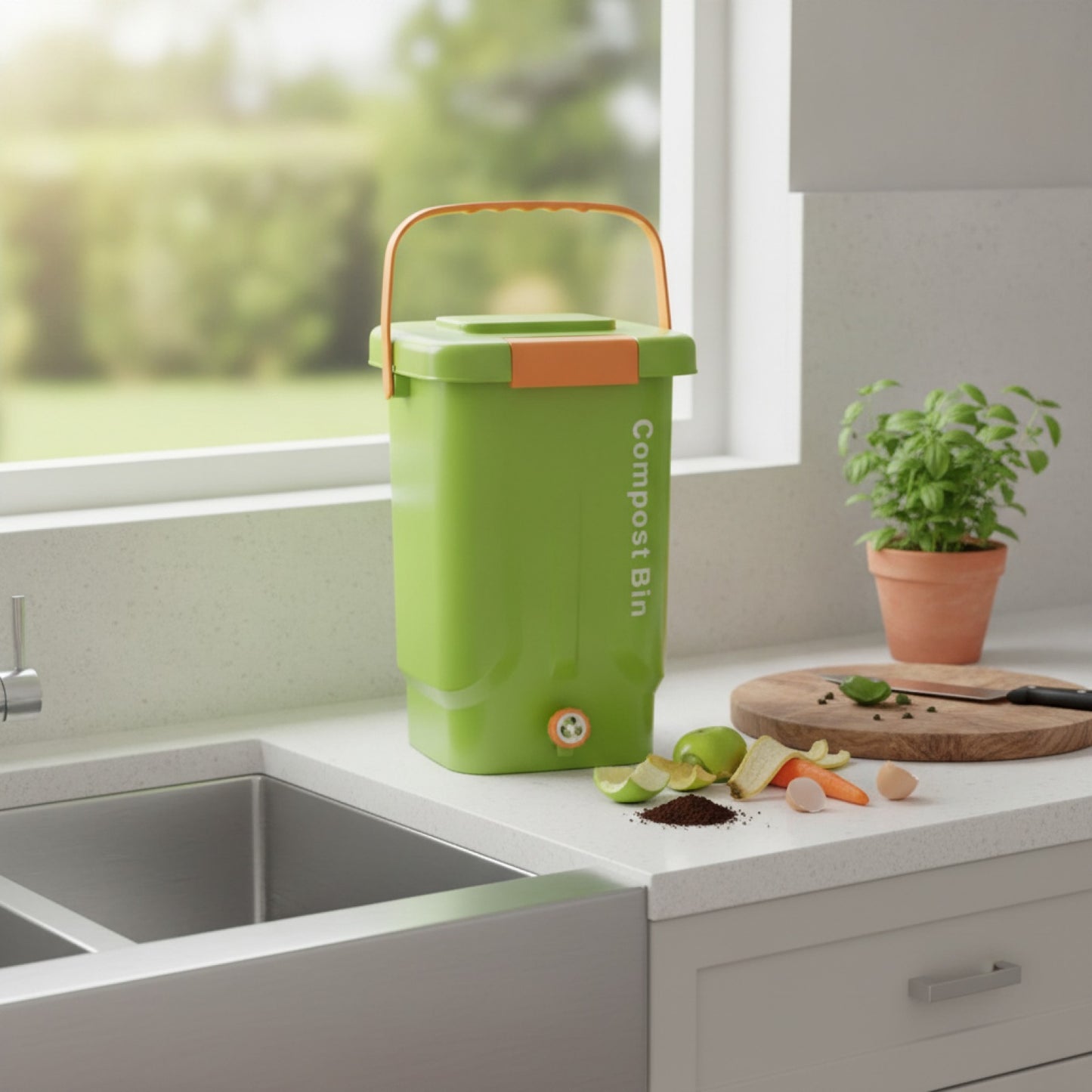 Composteur de Jardin et Cuisine 22L - Bac de Fermentation Réutilisable en Plastique Robuste