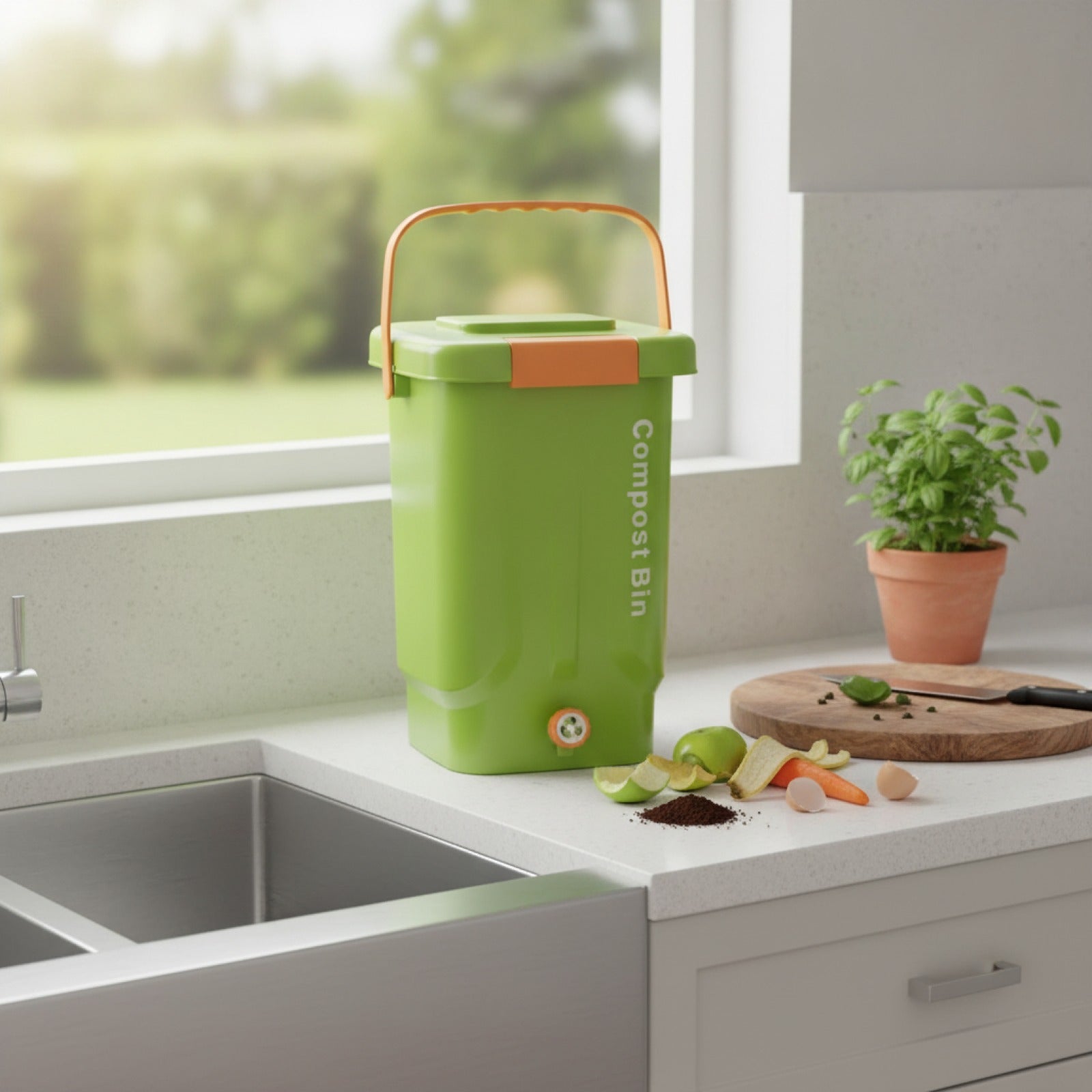Composteur de Jardin et Cuisine 22L - Bac de Fermentation Réutilisable en Plastique Robuste