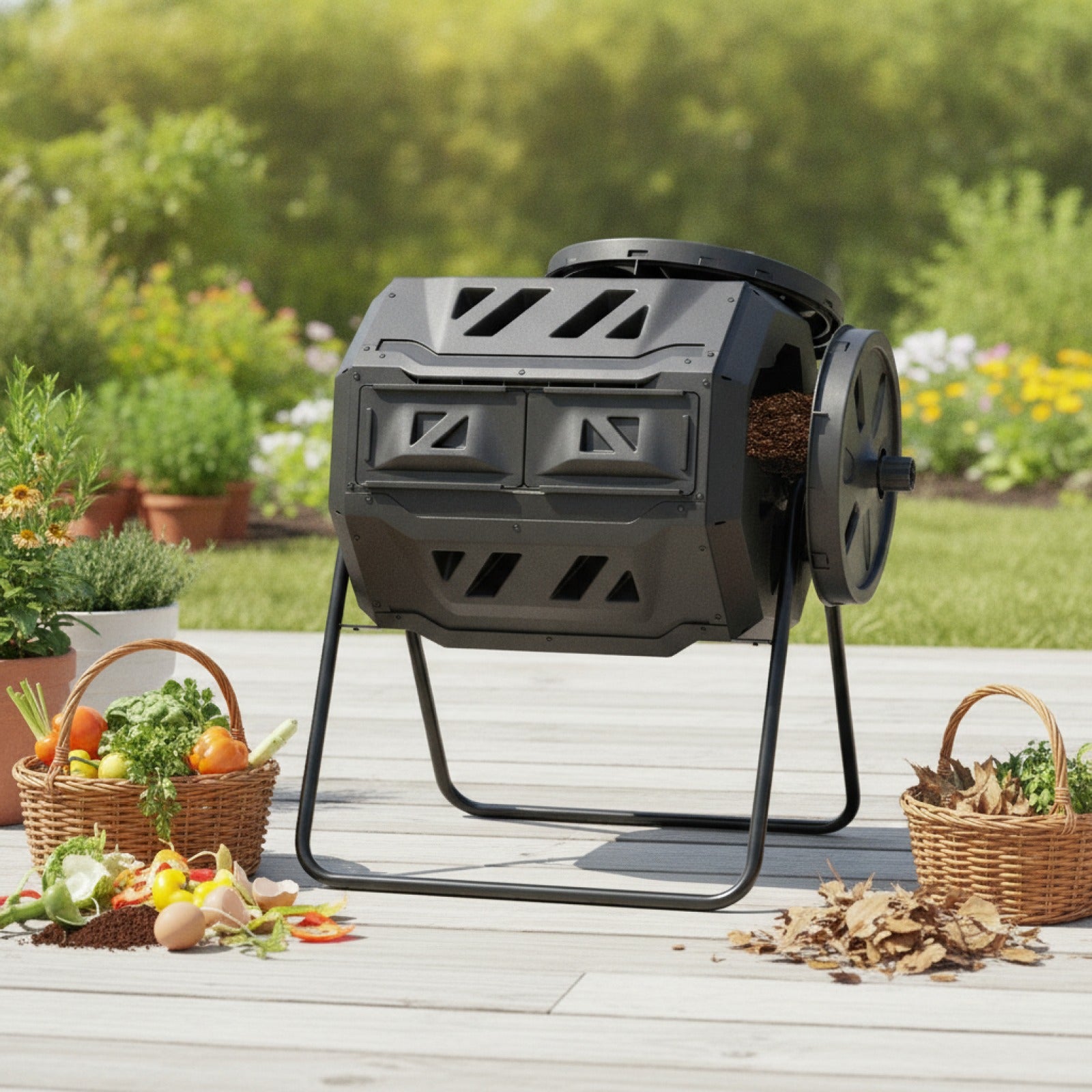 Composteur Rotatif Double Chambre 160L - Traitement Déchets Jardin & Cuisine