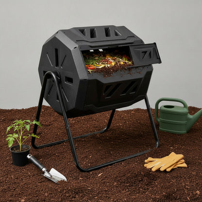 Composteur de Jardin Rotatif Double Chambre 162.7L - Bac à Compost Écologique pour Extérieur