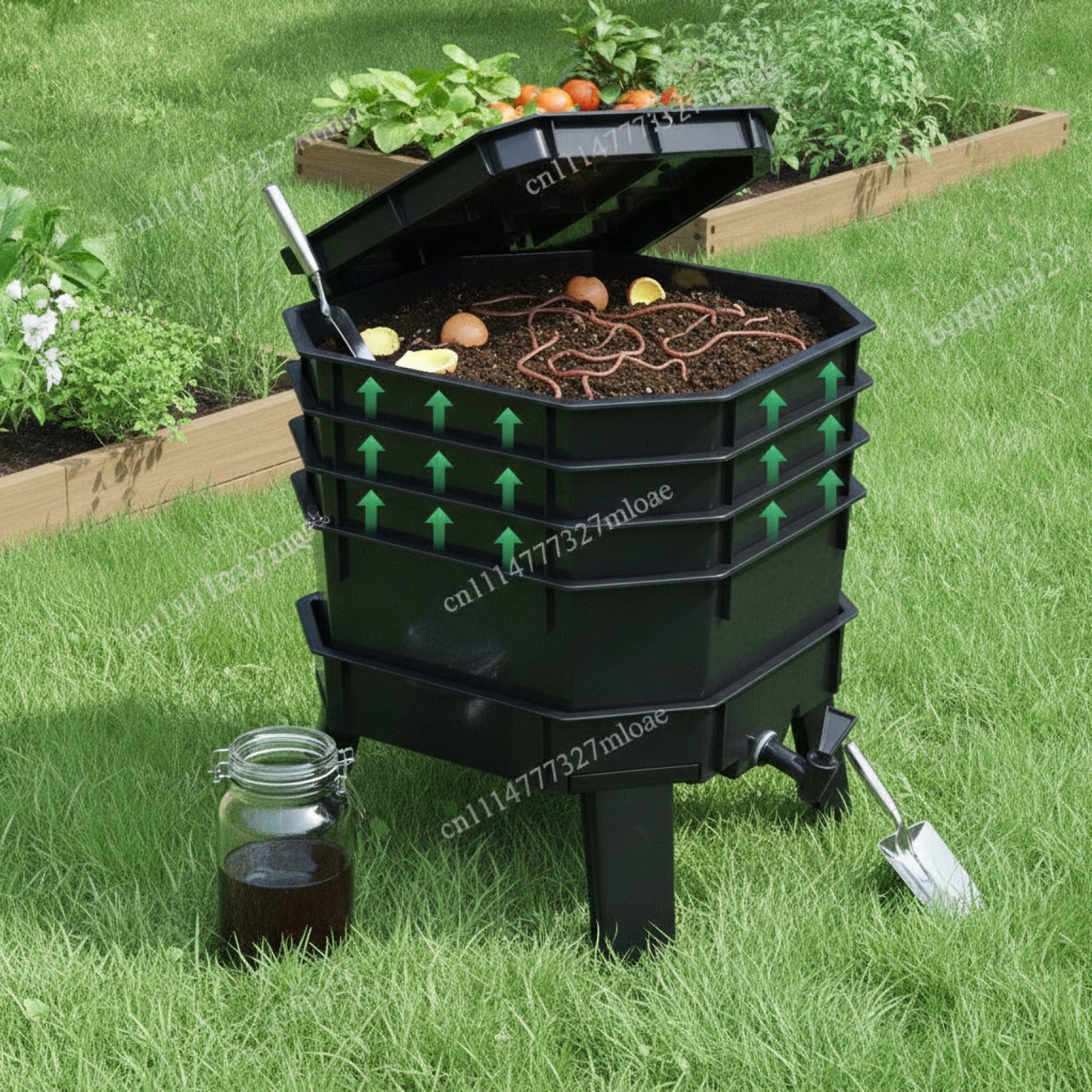 Composteur de jardin à grande capacité pour lombricompostage et déchets alimentaires