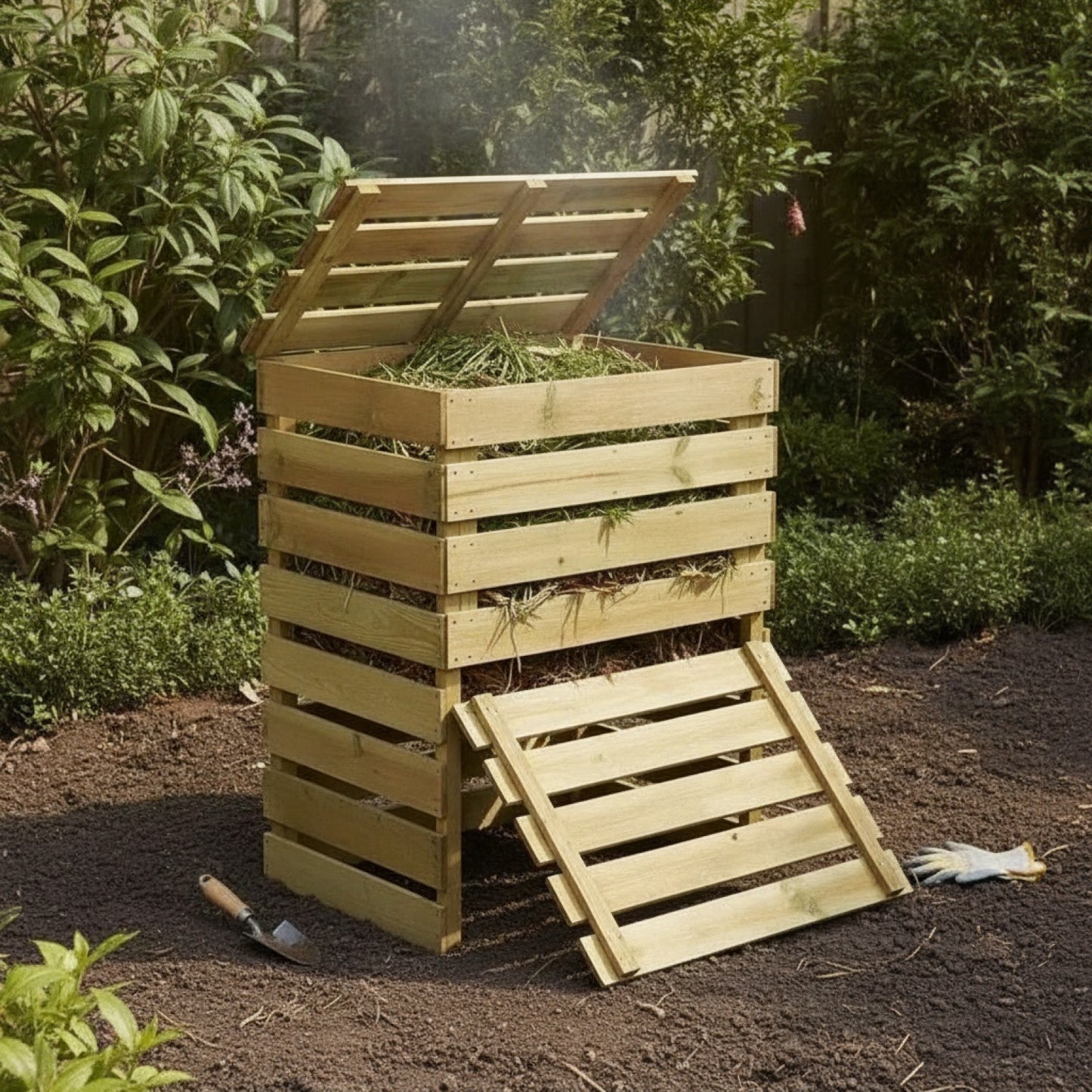 Lot de 4 Bacs à Compost en Bois de Pin Imprégné - 80x50x100cm - Recyclage Jardin