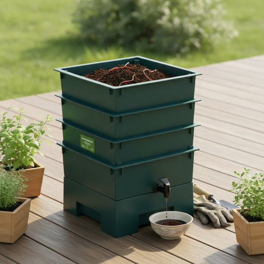 Lombricomposteur 4 Plateaux en Bois - 42x42x60 cm - Composteur de Jardin