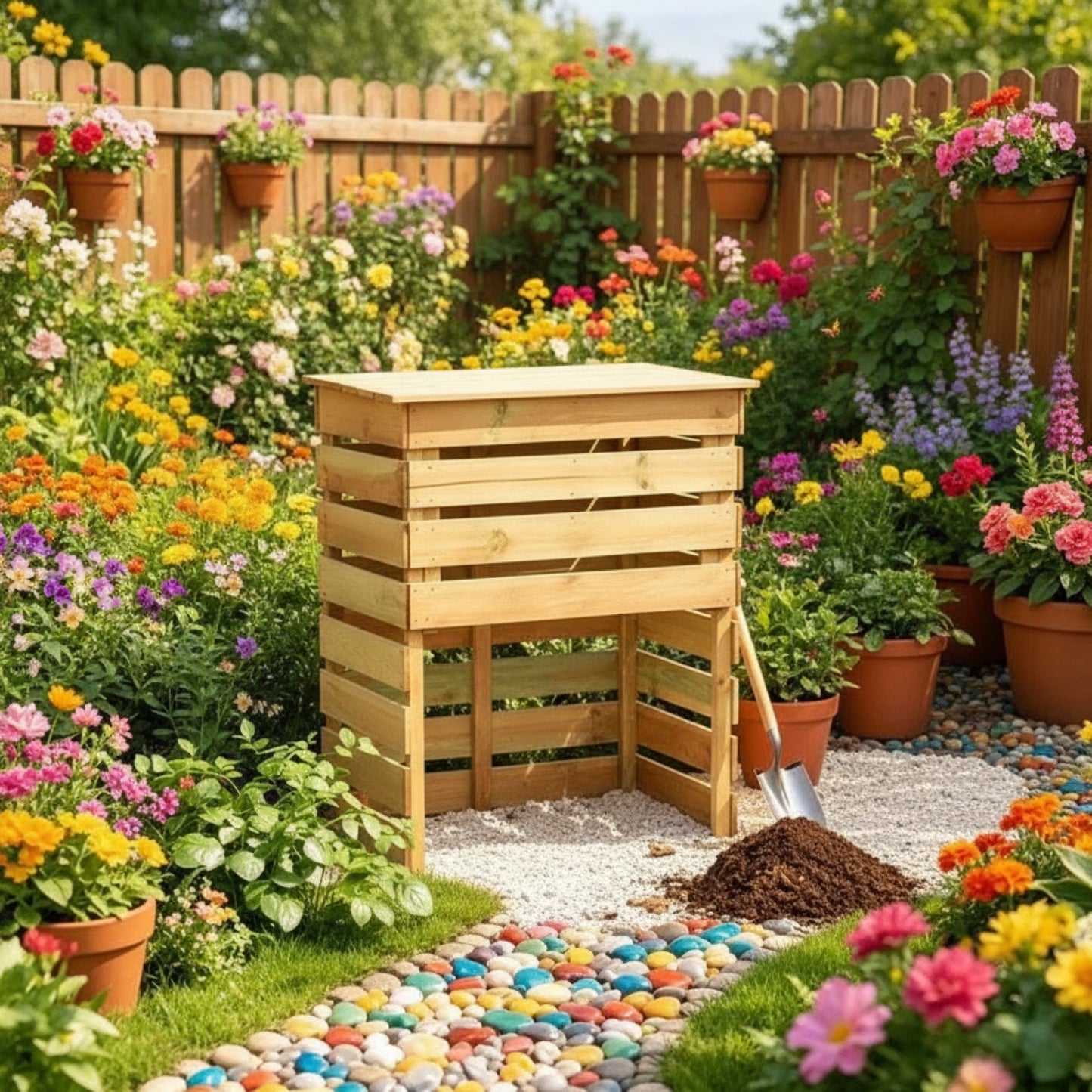 Composteur en Bois Imprégné 80x80x80 cm - Aération Optimale pour Jardin