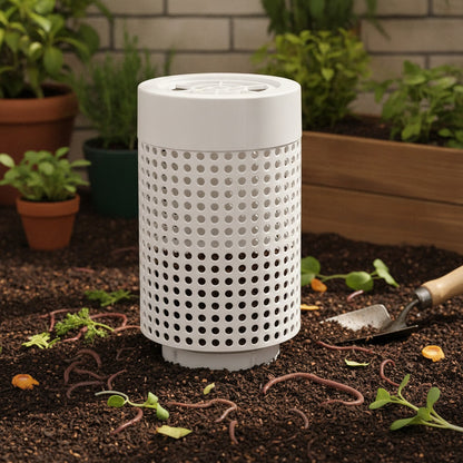 Composteur de jardin blanc en plastique avec couvercle - Idéal pour lombricompostage