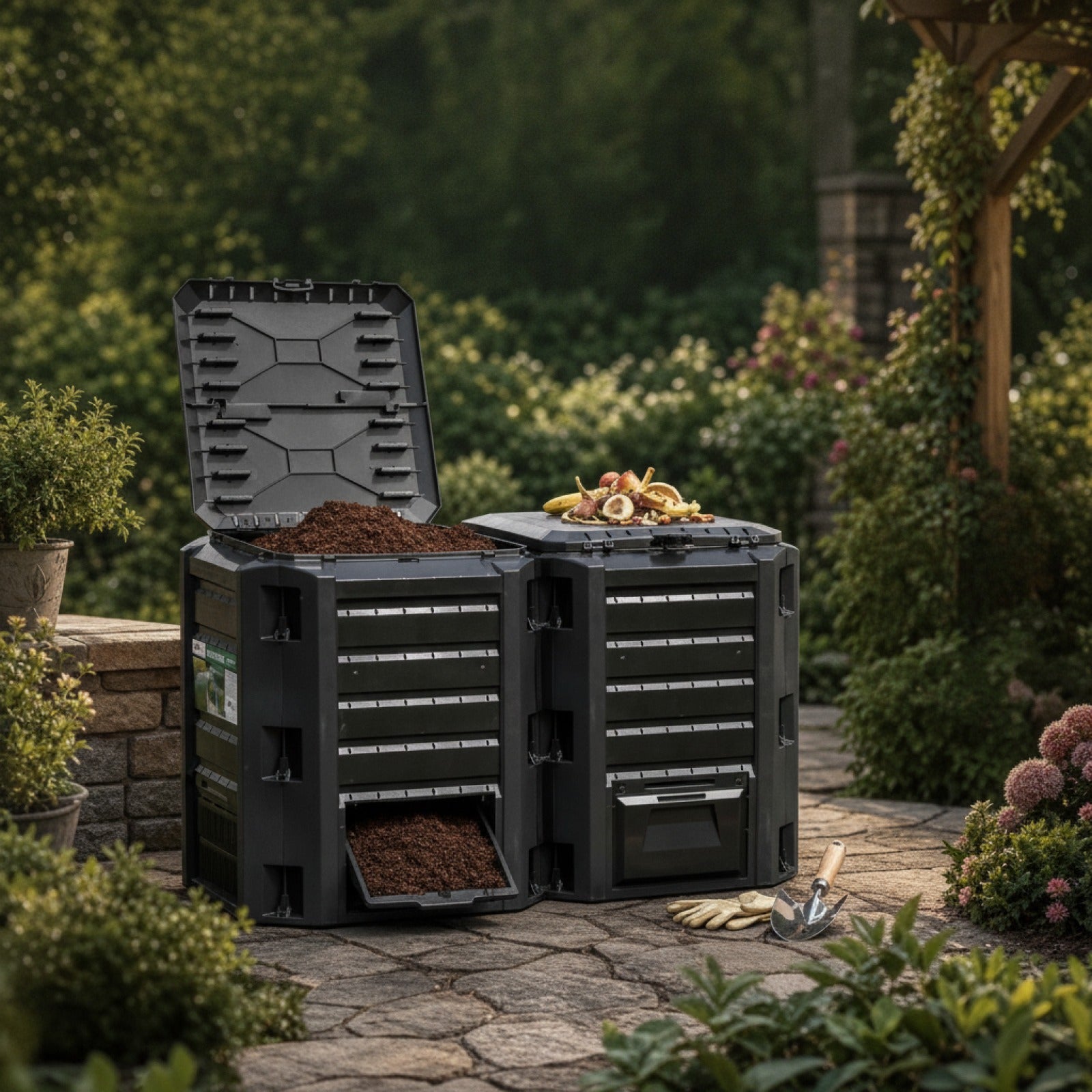 Composteur de Jardin 1200L Noir - Facile à Nettoyer et Écologique