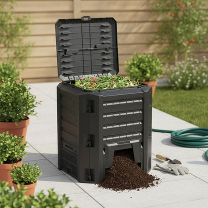 Bac à compost de jardin en bois noir 1200L - Composteur extérieur résistant