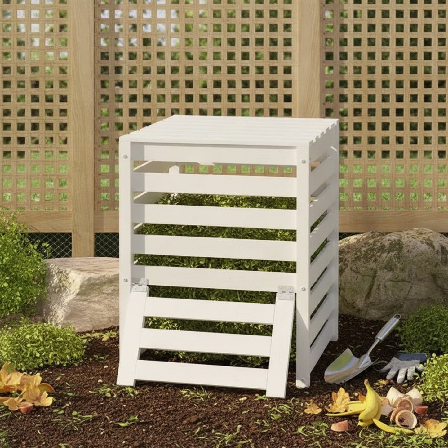 Composteur en Bois de Pin Massif Blanc - 63.5x63.5x77.5 cm