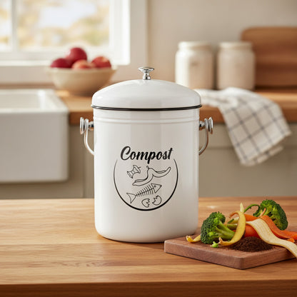 Composteur de Cuisine Métal avec Couvercle - Design Ferme Chic, 5L