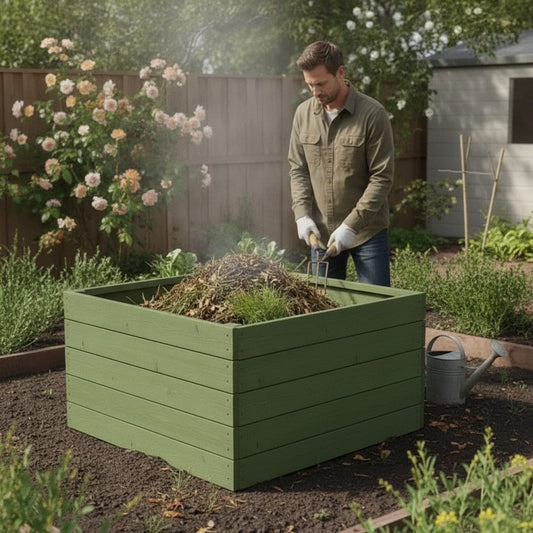 Composteur de Jardin Carré en Bois - Capacité 80 Gallons - Vert Armée