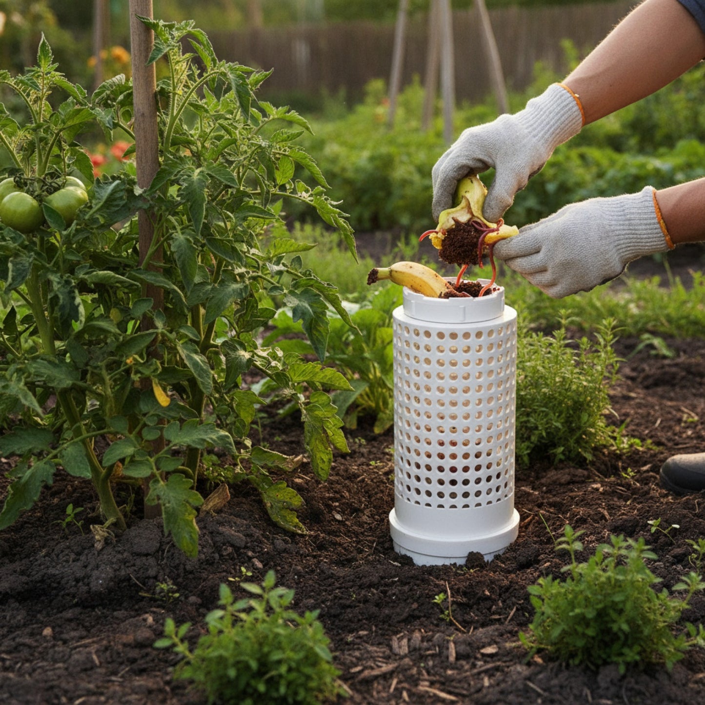 Composteur de Vers Enterré en Plastique - Recyclage Déchets Alimentaires Cuisine & Jardin