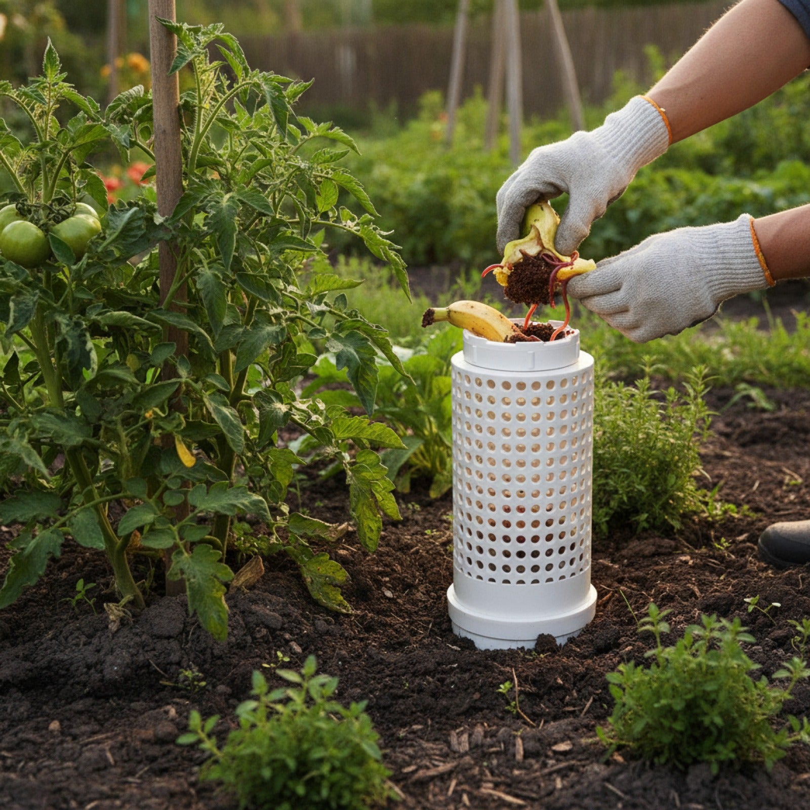 Composteur de Vers Enterré en Plastique - Recyclage Déchets Alimentaires Cuisine & Jardin