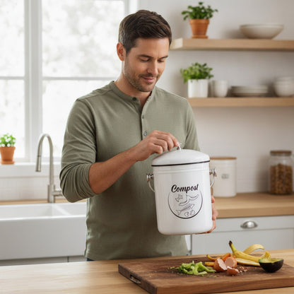 Composteur de Cuisine Métal avec Couvercle - Design Ferme Chic, 5L
