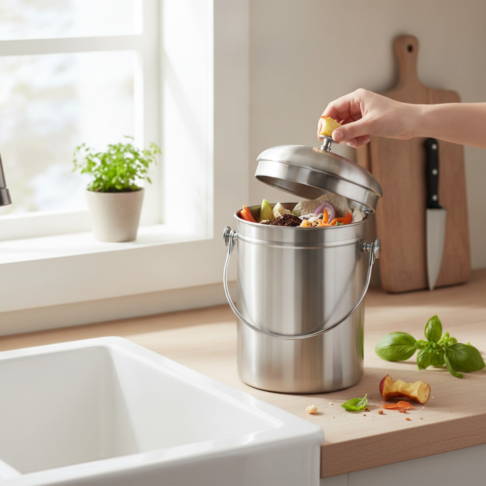 Seau Compost Cuisine Inox - Anti-Odeur & Écologique