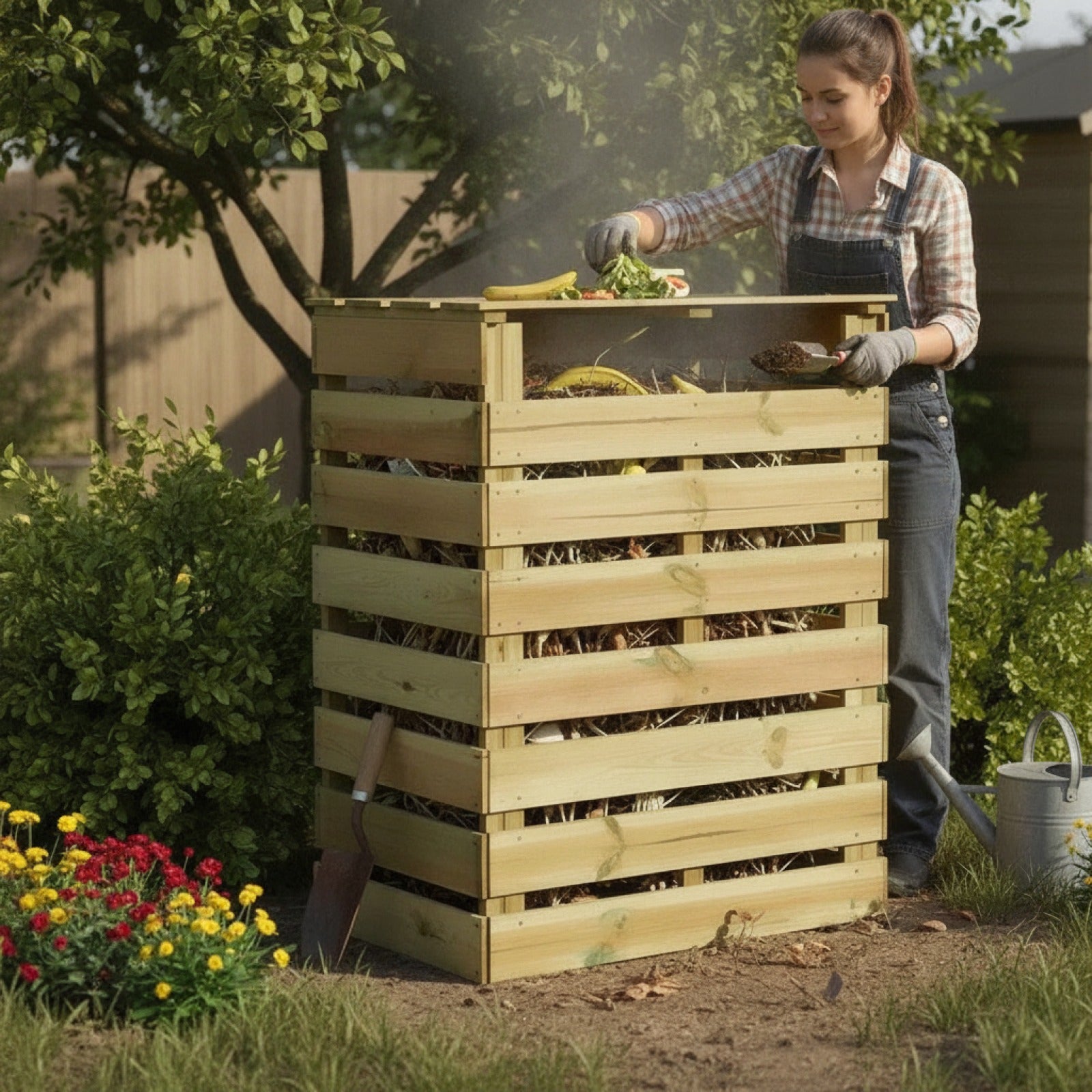 Composteur en Bois Imprégné 80x50x100 cm - Recyclage Jardin Durable