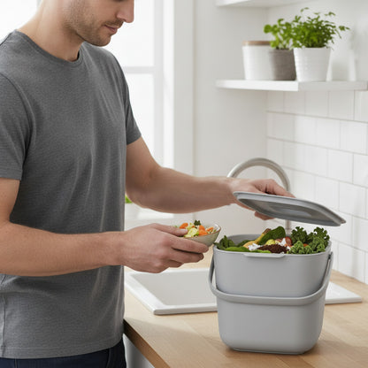Composteur de cuisine 4L gris anti-odeur avec couvercle hermétique et filtre