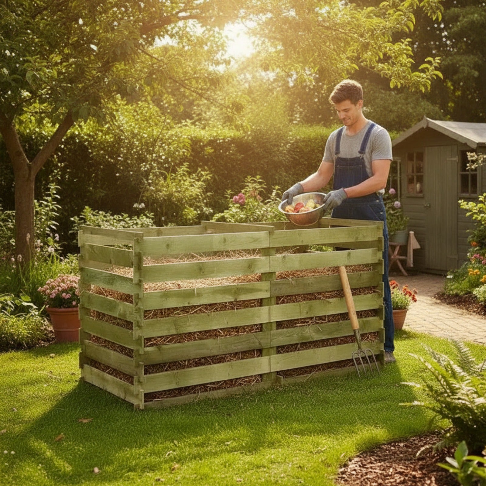 Composteur en Bois de Pin Imprégné 180x90x90 cm - Idéal pour le Jardin