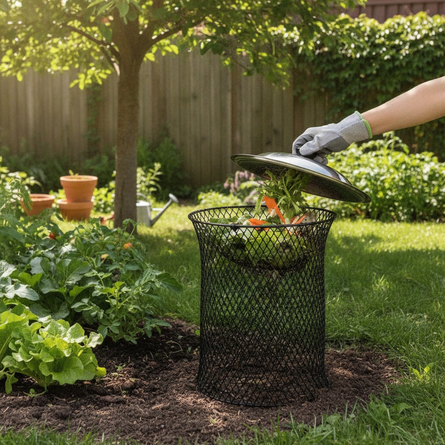 Set 2 Composteurs de Jardin en Métal avec Couvercle - Poubelle Extérieure Efficace