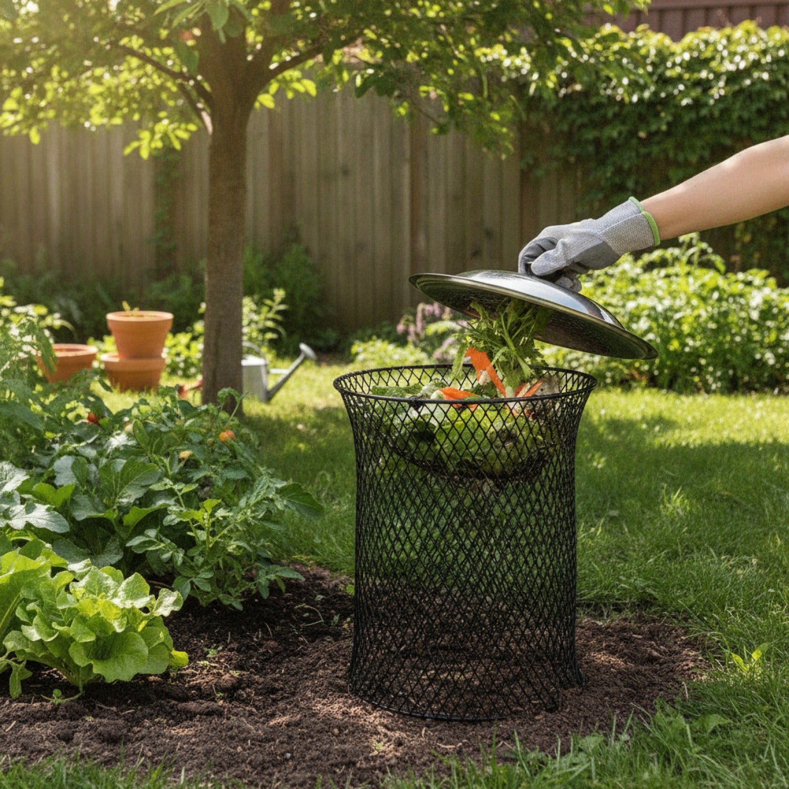 Set 2 Composteurs de Jardin en Métal avec Couvercle - Poubelle Extérieure Efficace
