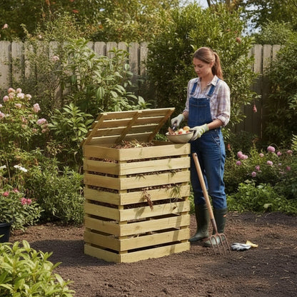 Lot de 4 Bacs à Compost en Bois de Pin Imprégné - 80x50x100cm - Recyclage Jardin