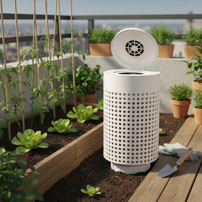 Composteur de jardin blanc en plastique avec couvercle - Idéal pour lombricompostage
