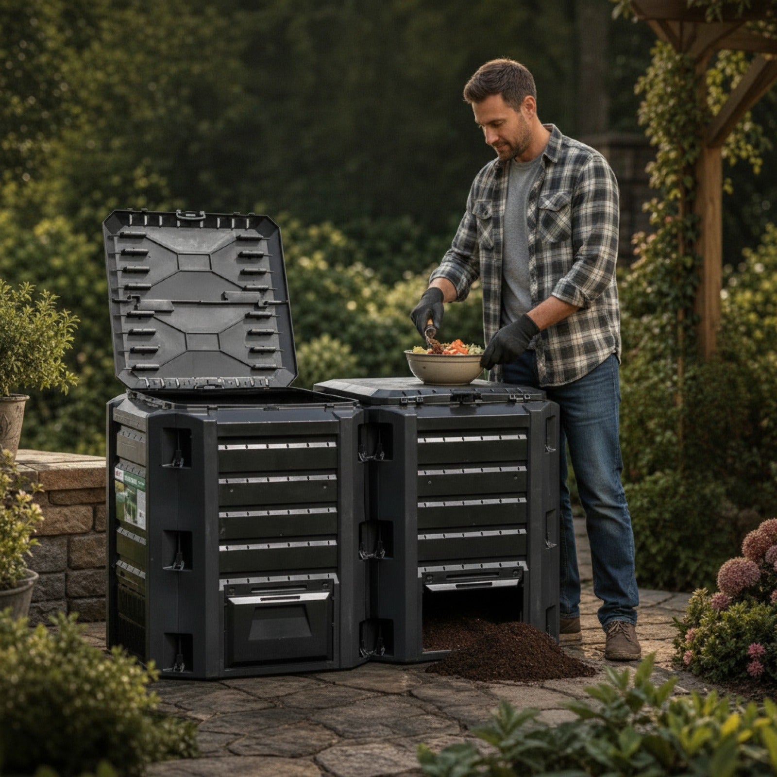 Composteur de Jardin 1200L Noir - Facile à Nettoyer et Écologique
