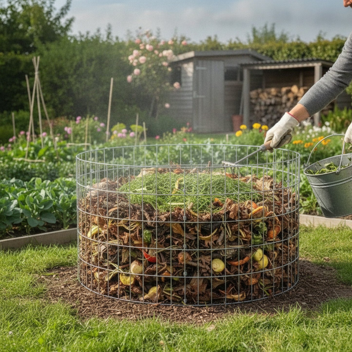 Composteur de Jardin en Acier Galvanisé 100x50 cm - Résistant et Aéré