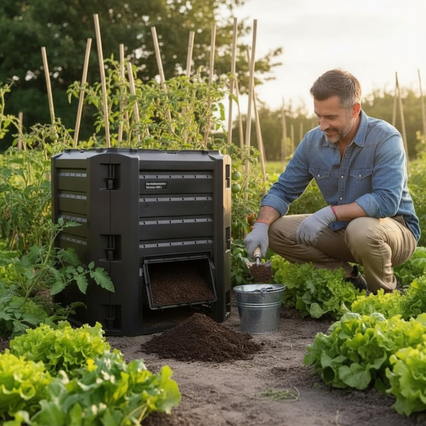 Bac à compost de jardin en bois 380L - Noir