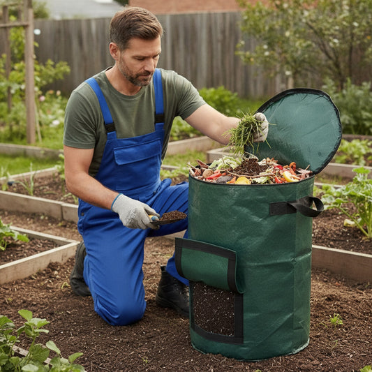 Sac Composteur de Jardin Pliable 120L avec Couvercle - Collecteur de Déchets Organiques Écologique