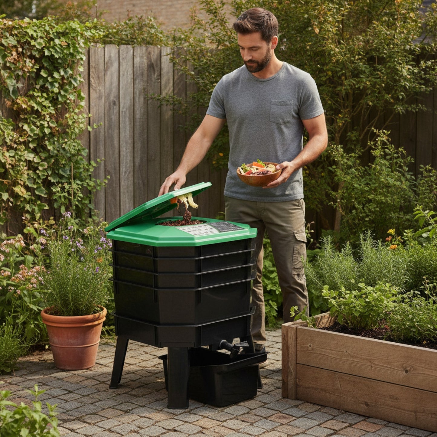 Composteur de jardin multicouche pour déchets alimentaires et lombricompostage