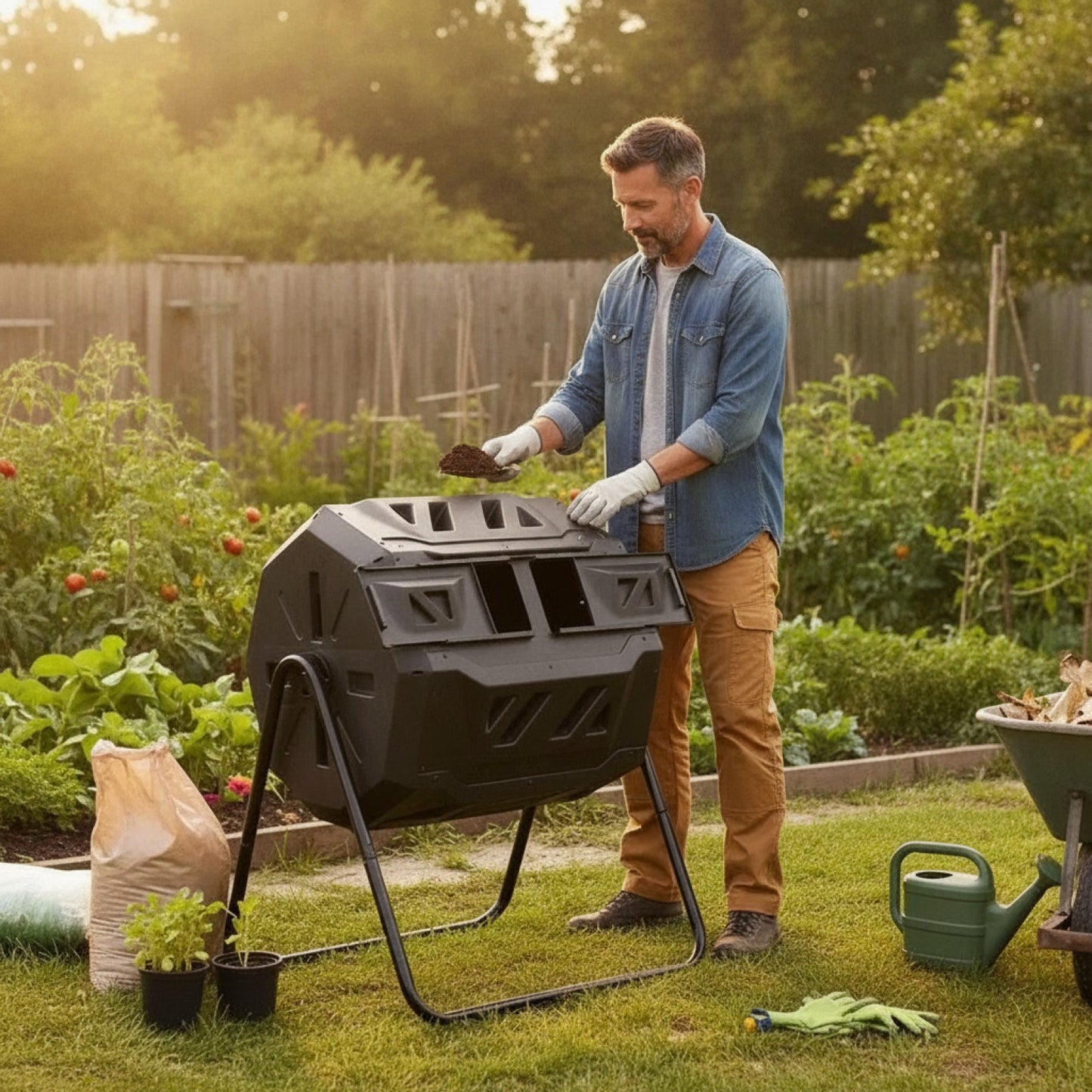 Composteur de Jardin Rotatif Double Chambre 162.7L - Bac à Compost Écologique pour Extérieur