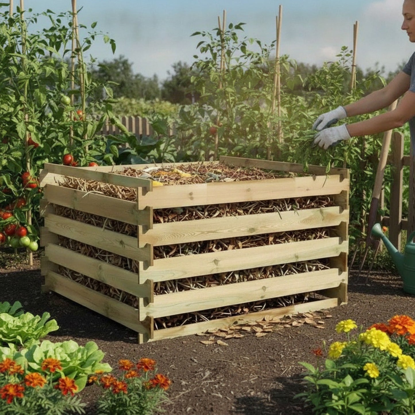 Composteur de Jardin en Pin Massif 120x120x70 cm - Fabrication Française